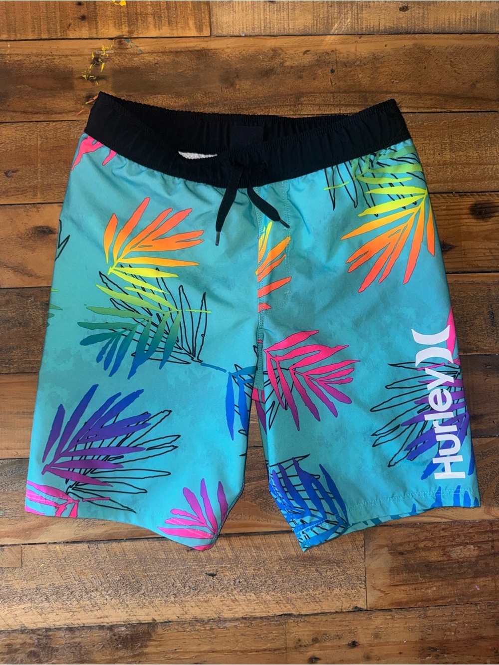 Hurley Teal Tropical Leaf Swim Trunks